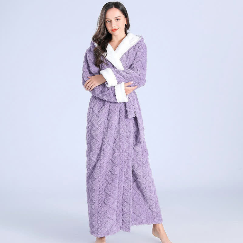 Women's Thick Hooded Flannel Bathrobe