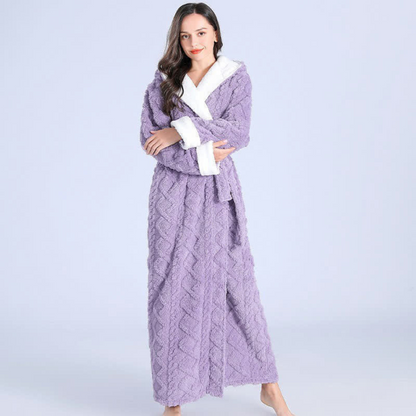 Women's Thick Hooded Flannel Bathrobe
