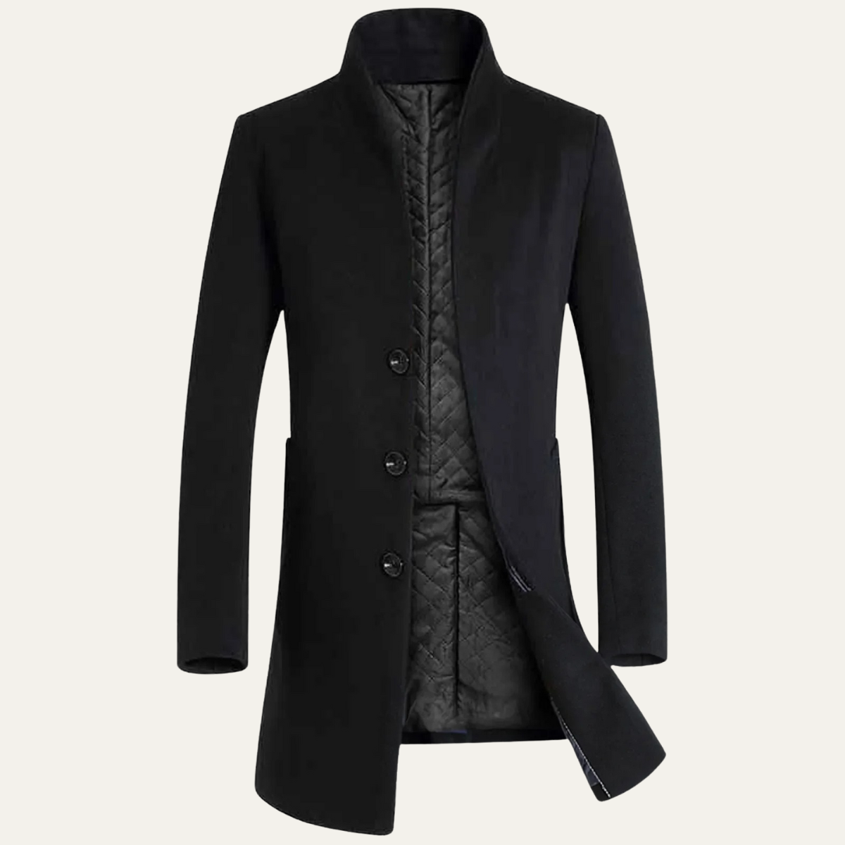 Men's Wool Blend Trench Coat Stand Collar Winter Jacket