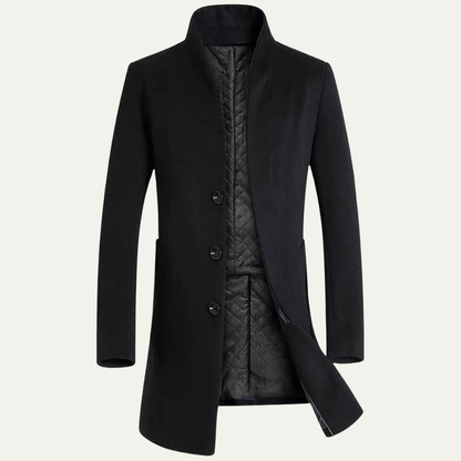 Men's Wool Blend Trench Coat Stand Collar Winter Jacket