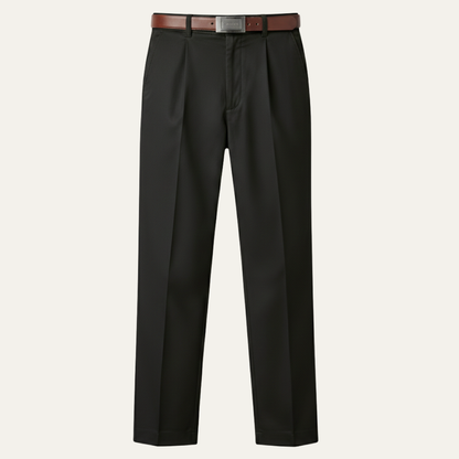 Men's Classic Straight Leg Pants Double Pleated Wool Black
