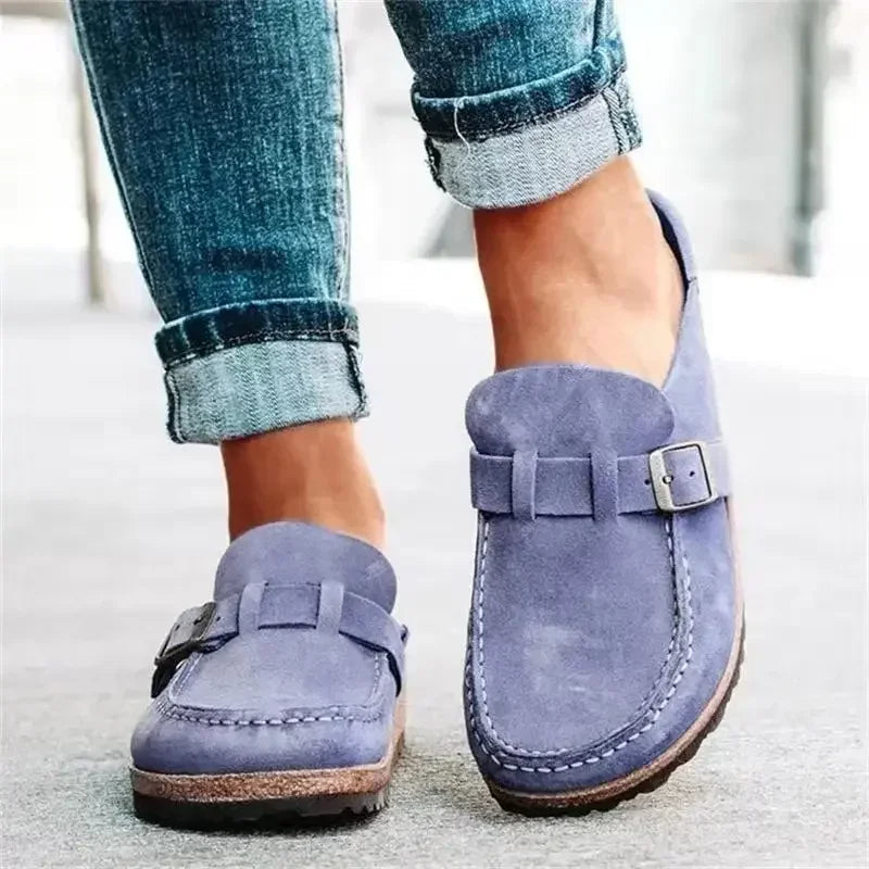 Women's Flat Mule Shoes Buckle Detail