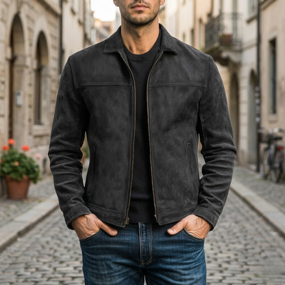 Men’s Leather Jacket Classic Zip Up Casual Outerwear