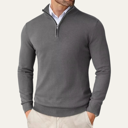 Men's Quarter Zip Knitted Sweater Mock Neck