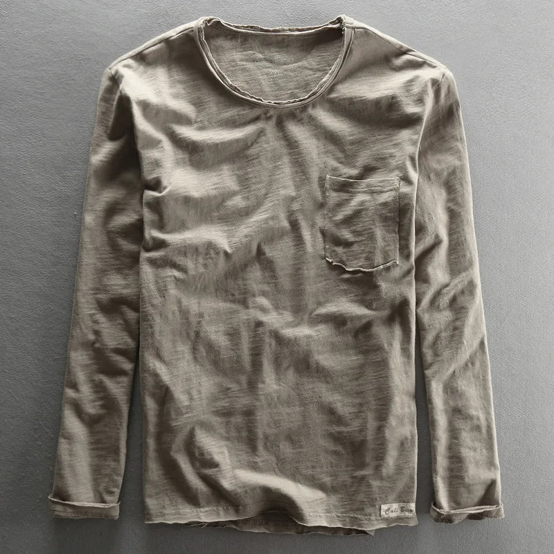 Cotton Long Sleeve Crew Neck Shirt - VibreMode