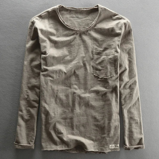 Cotton Long Sleeve Crew Neck Shirt - VibreMode