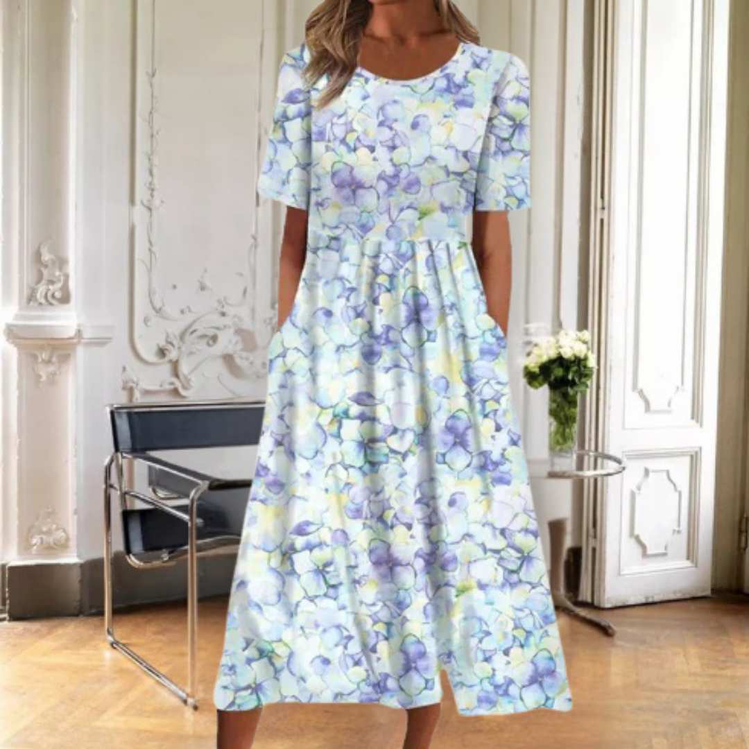Women's Floral Round Neck Midi Dress