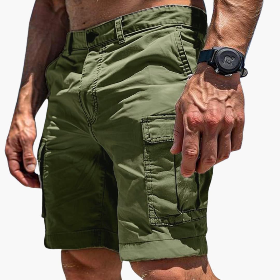 Men's Cargo Shorts Elastic Waist Flap Pockets Khaki