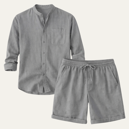Men's Cotton Linen Shirt And Shorts Set