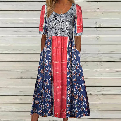 Women's Bohemian Printed Dress Round Neckline