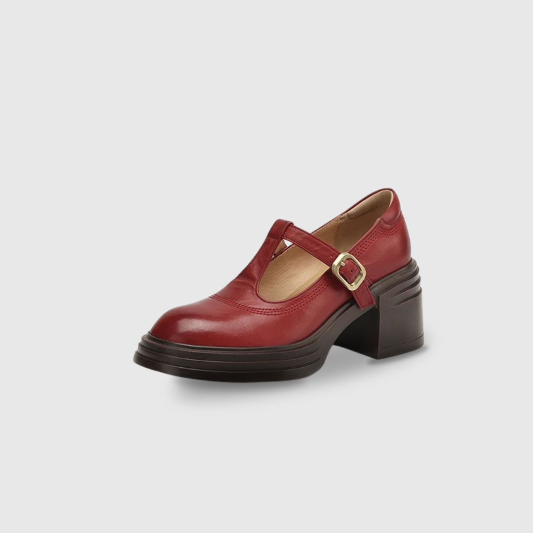 Women's Block Heel Mary Jane Shoes Round Toe Strap