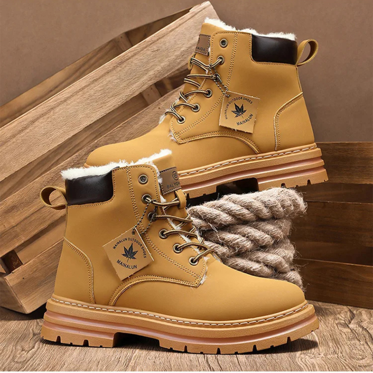 Men's Insulated Snow Boots Fur Lined Waterproof Black