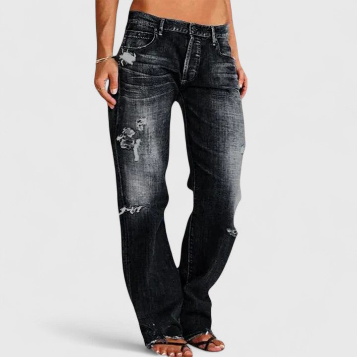 Fashionable Women's Ripped Straight Leg Jeans