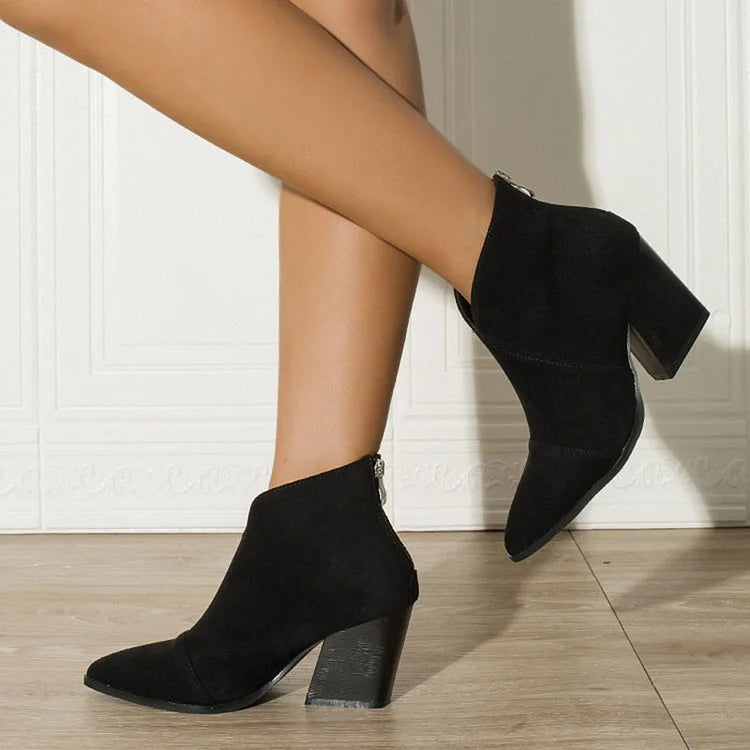 Women's Ankle Boots Block Heel Zip