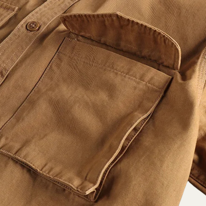 Men's Cotton Cargo Work Shirt Button Up With Pockets