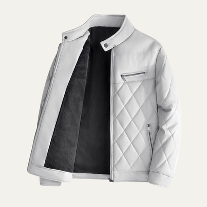 Moscova Men's Leather Biker Jacket Thick Quilted Black