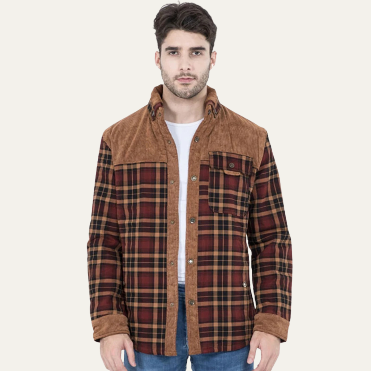 Men's Plaid Flannel Jacket Multi Pocket