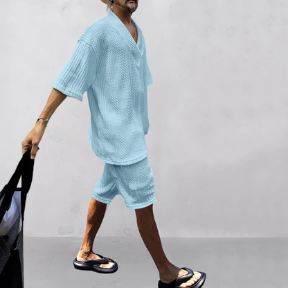 Men's Summer Knit Polo Shirt And Shorts Set