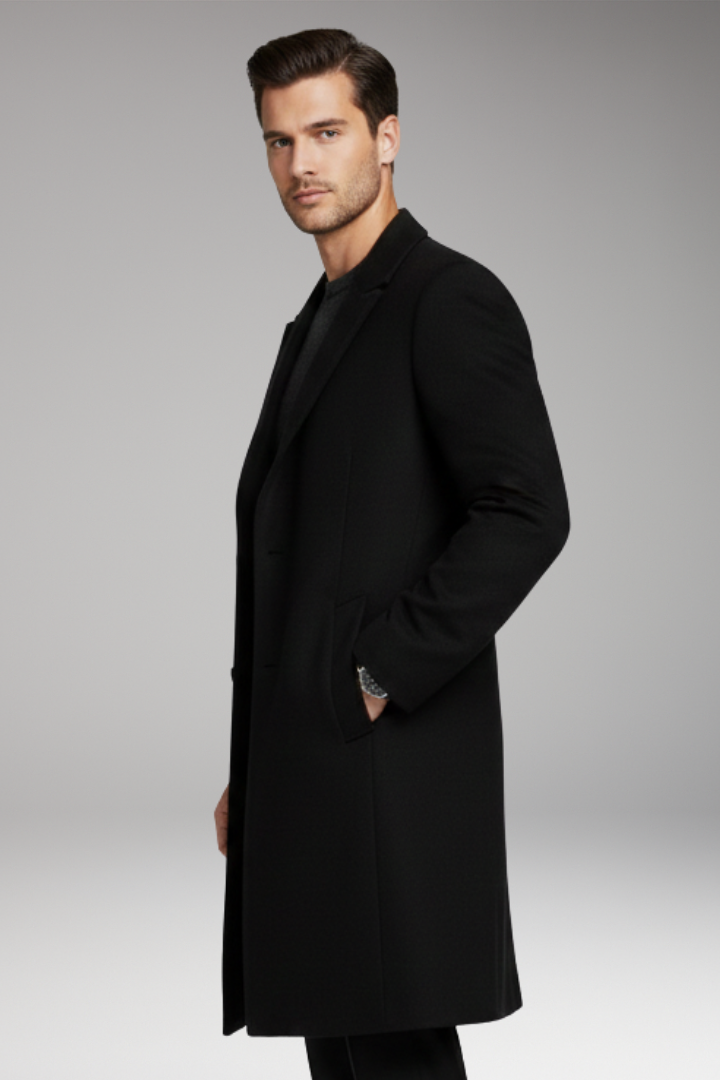Men's Long Coat Notched Lapel Seam Pockets