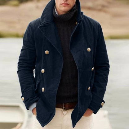Men's Double Breasted Peacoat Wool Casual Navy