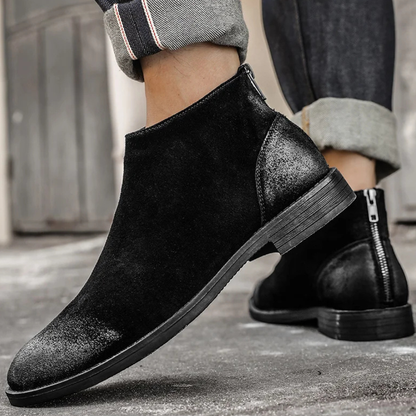 Vicenza Men's Suede Leather Ankle Boots Zip Up