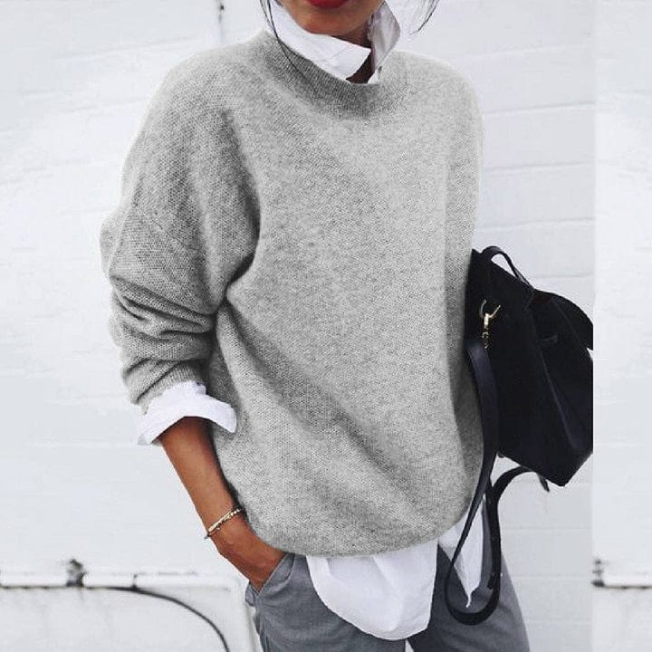 Women's Soft Knit Sweater Relaxed Fit Round Neck Beige