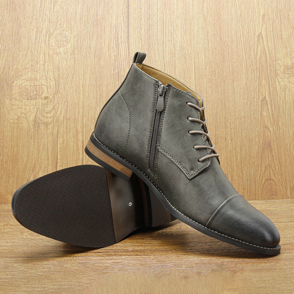 Men's Leather Ankle Boots Side Zip Classic Black