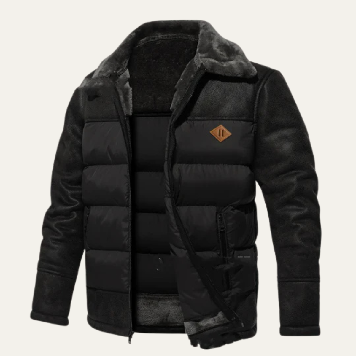 Men's Quilted Faux Leather Jacket Black