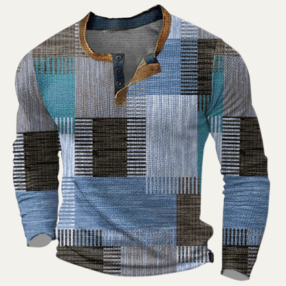Men's Polo Shirt Textured Patchwork Bluefield