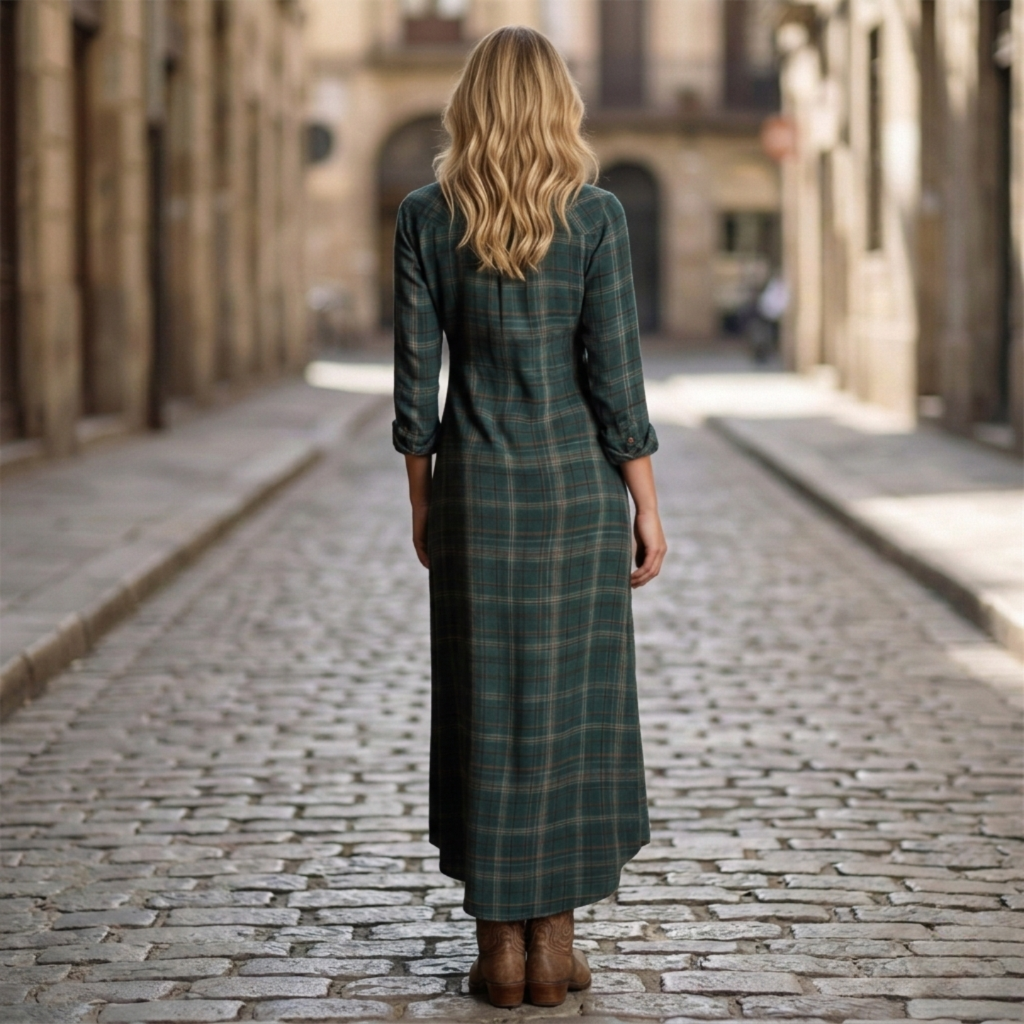 Maxi Shirt Dress Women Plaid Long Sleeve