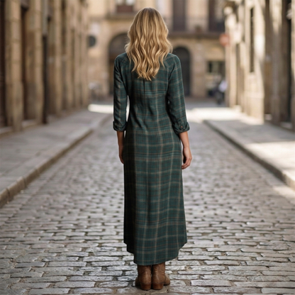 Maxi Shirt Dress Women Plaid Long Sleeve