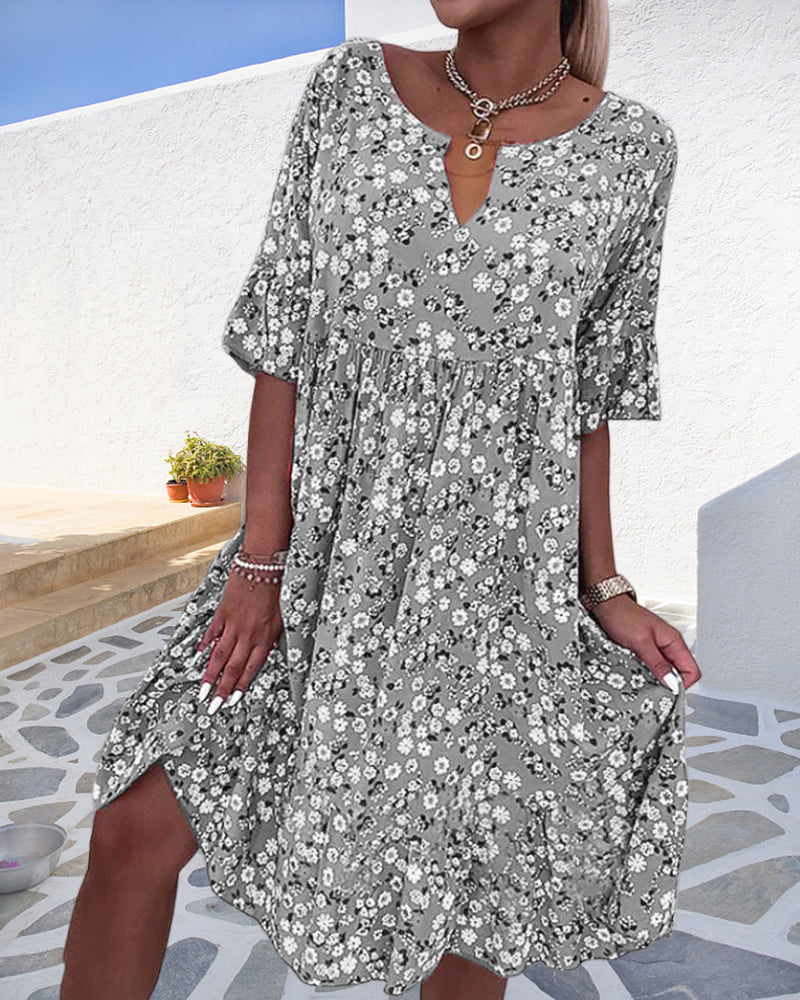 Ladies Floral V-Neck Summer Midi Dress
