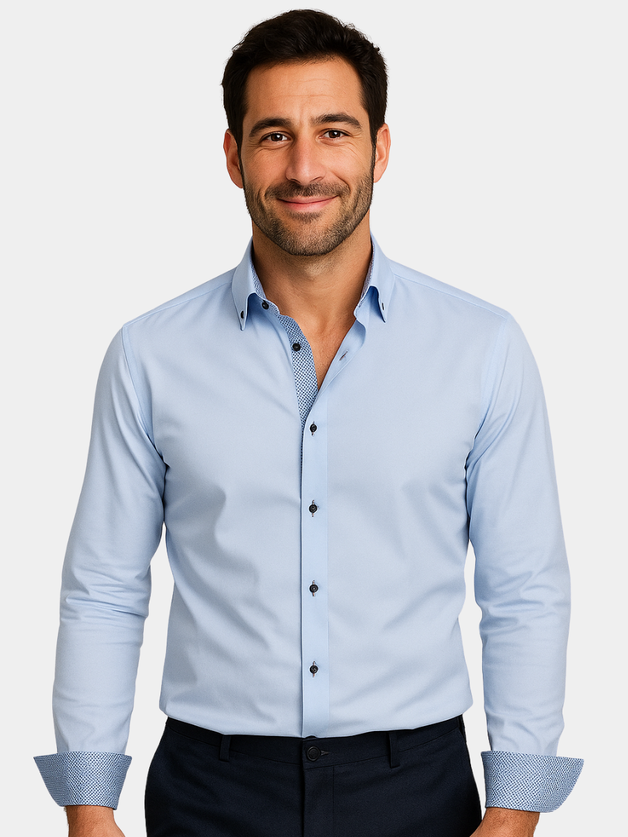 Men's Long Sleeve Button Down Shirt Contrast Trim - VibreMode