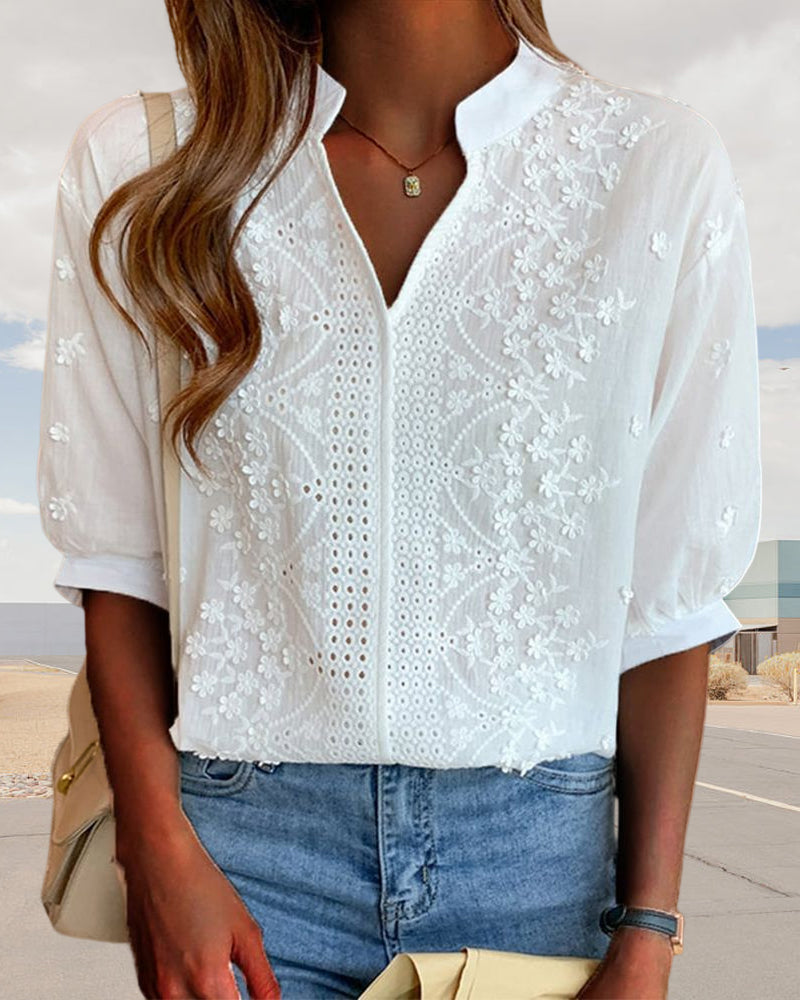 Chic Ladies Lightweight V Neck Ruffle Blouse
