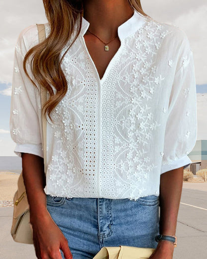 Chic Ladies Lightweight V Neck Ruffle Blouse