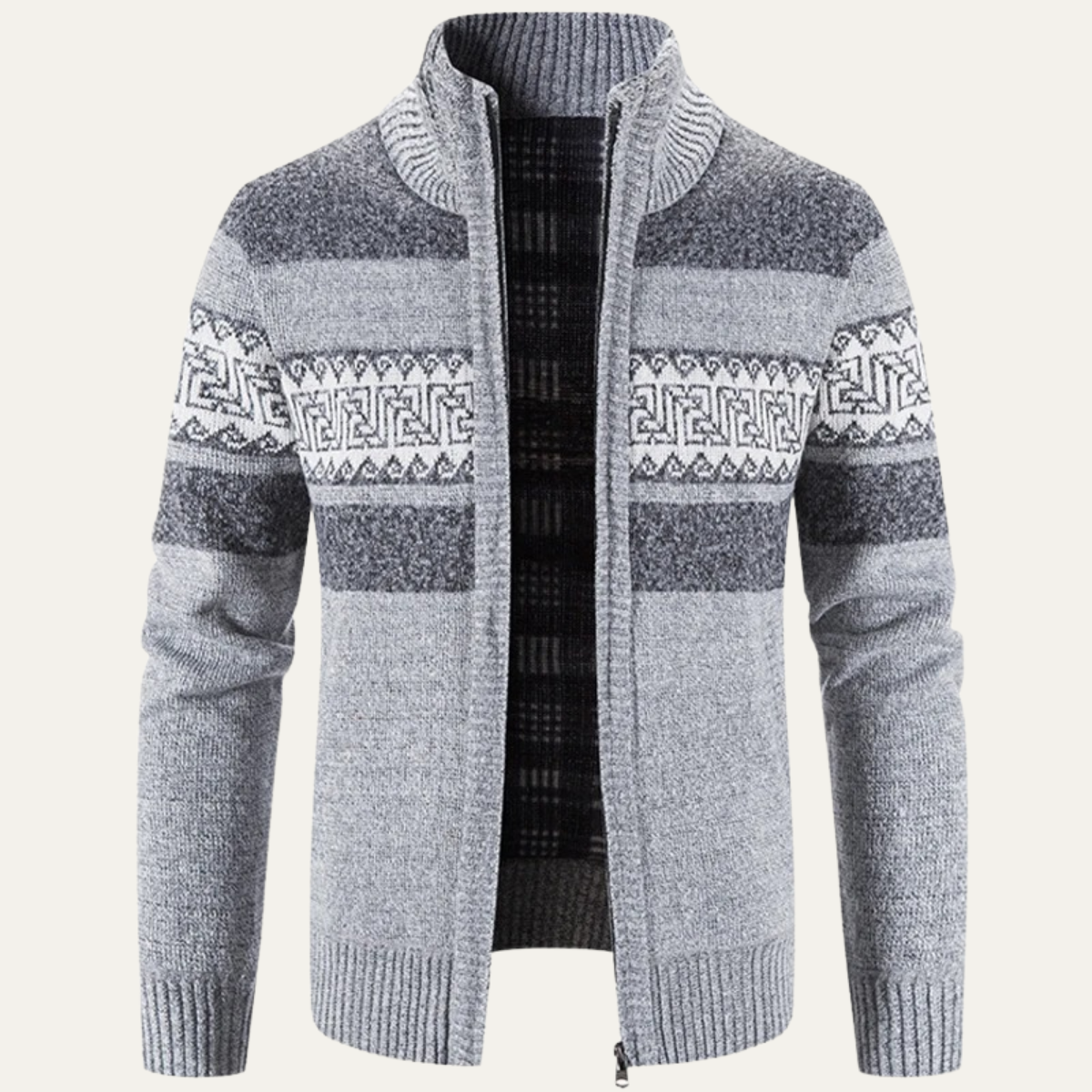 Men's Patterned Knit Zip Jacket Warm Winter