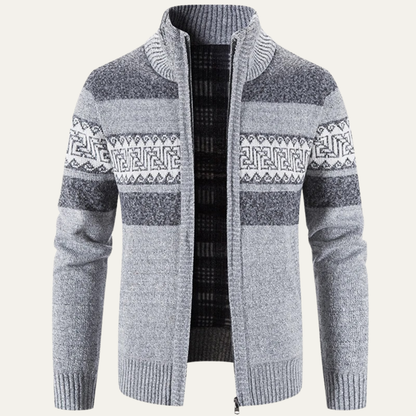Men's Patterned Knit Zip Jacket Warm Winter