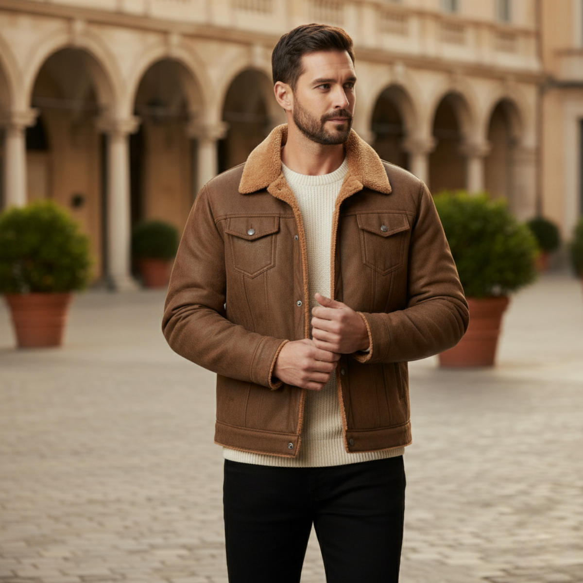 Men's Vintage Shearling Leather Jacket