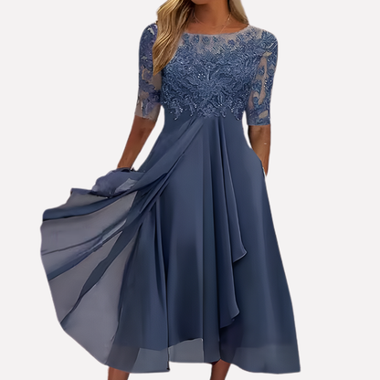 Women's Lace Evening Dress Floral Chiffon