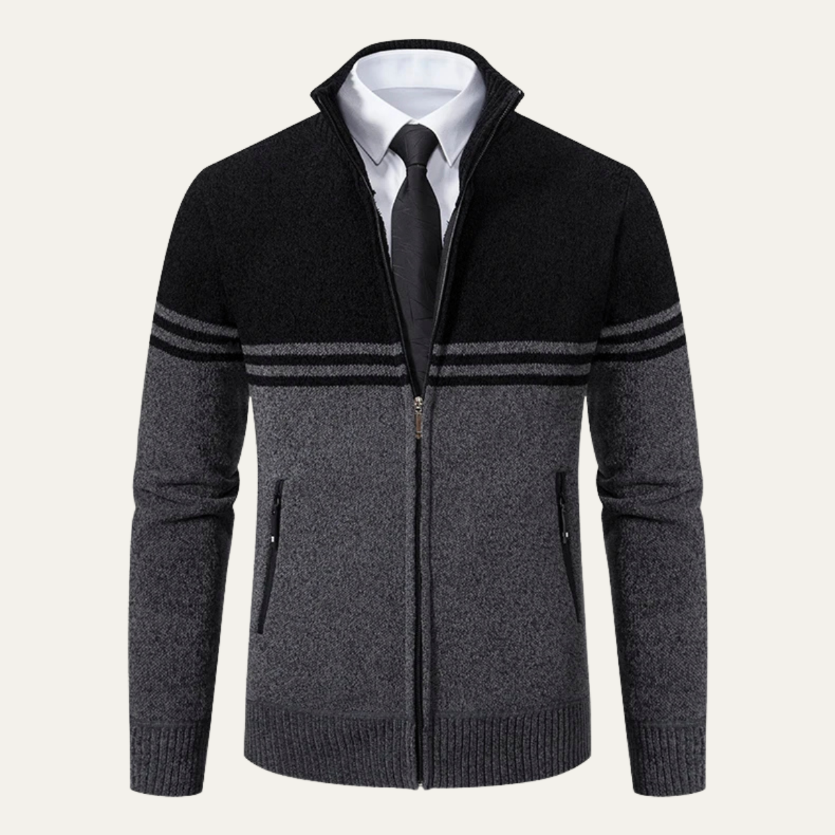 Men's Striped Fleece Lined Sweater Jacket