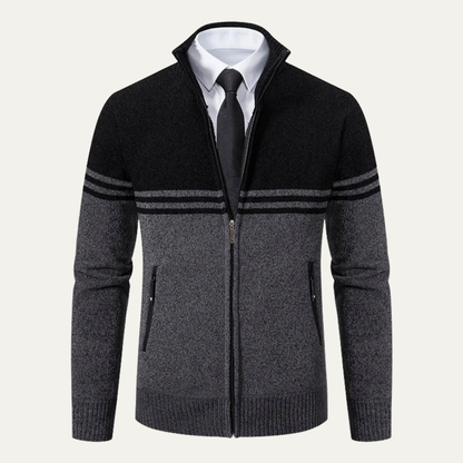 Men's Striped Fleece Lined Sweater Jacket