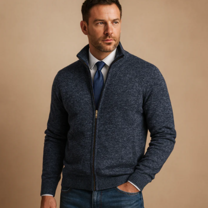 Men's Classic Knitted Cardigan Zip Front Stand Collar