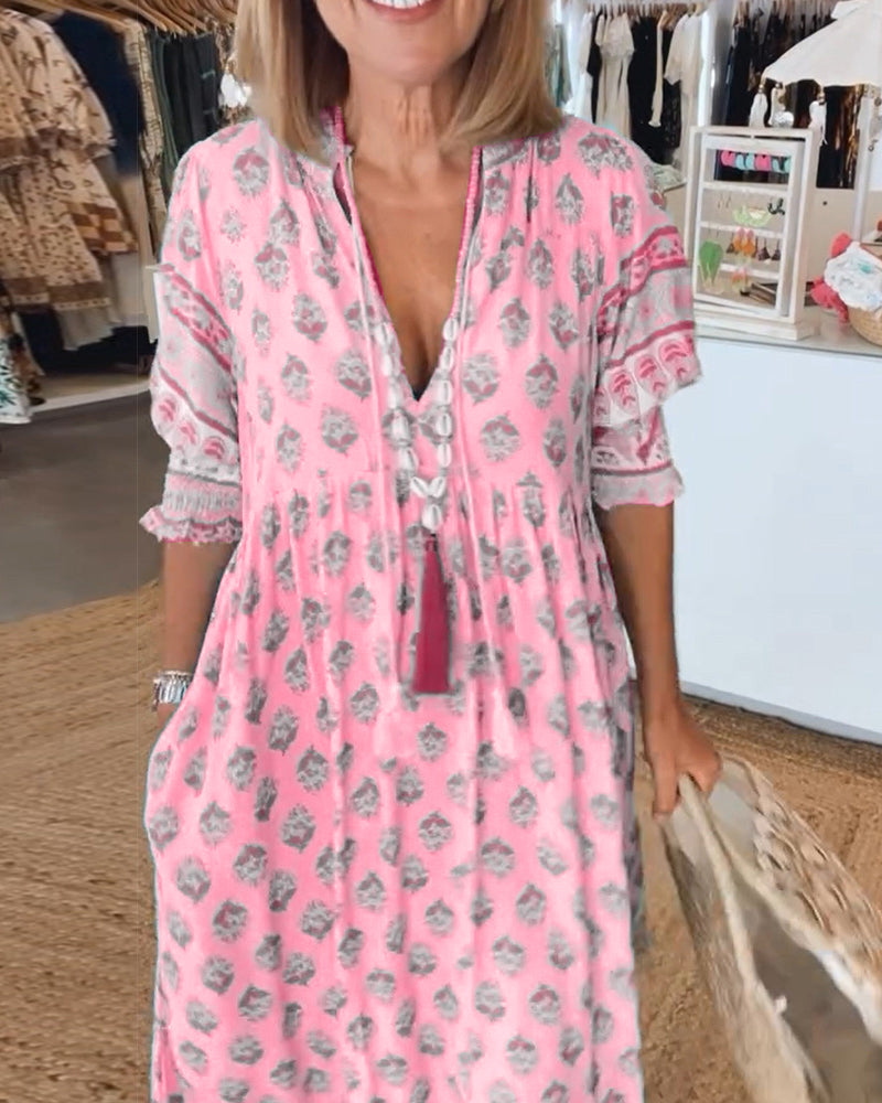Women's Printed V-Neck Dress