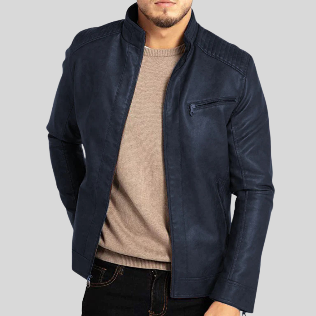Men's Leather Windbreaker Jacket