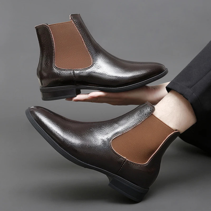 Men's Leather Chelsea Boots Elastic Sides Black