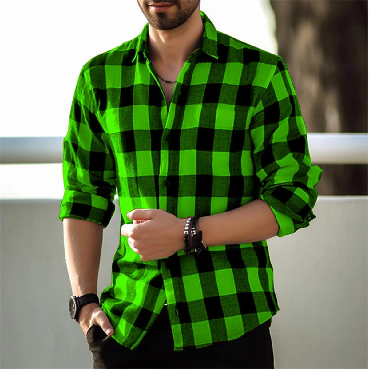 Men's Plaid Button-Up Shirt