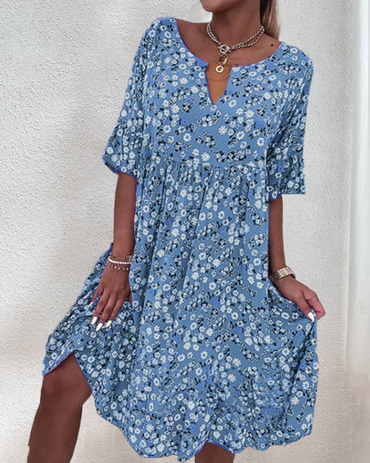 Ladies Floral V-Neck Summer Midi Dress