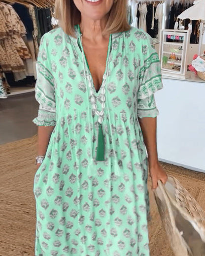 Women's Printed V-Neck Dress