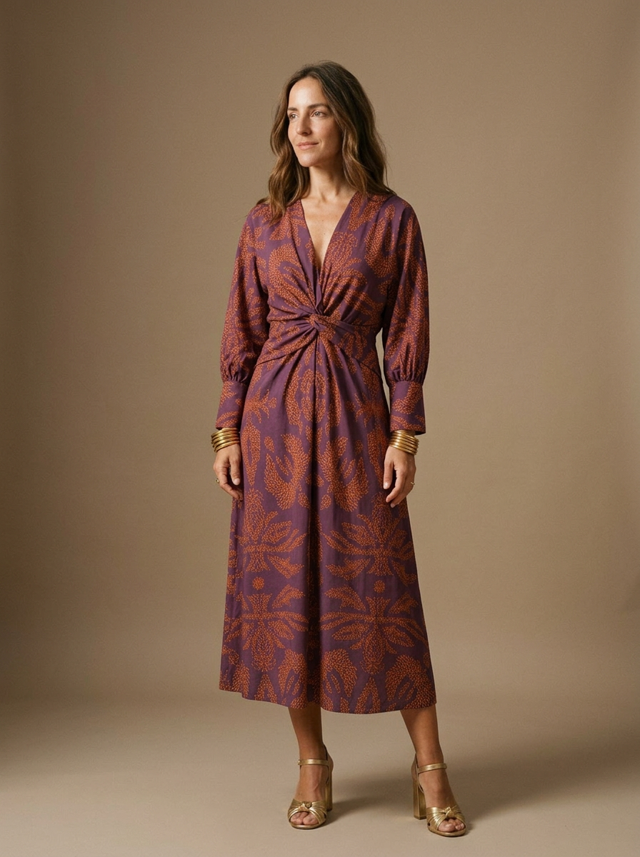 Women's A-Line Maxi Dress V-Neck Tie Waist