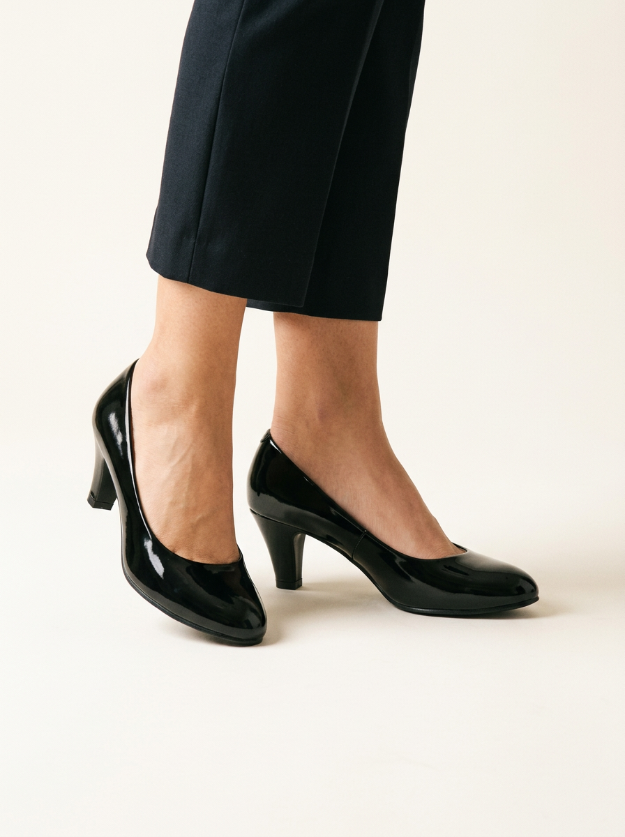 Women's Medium Heel Pumps Glossy Black